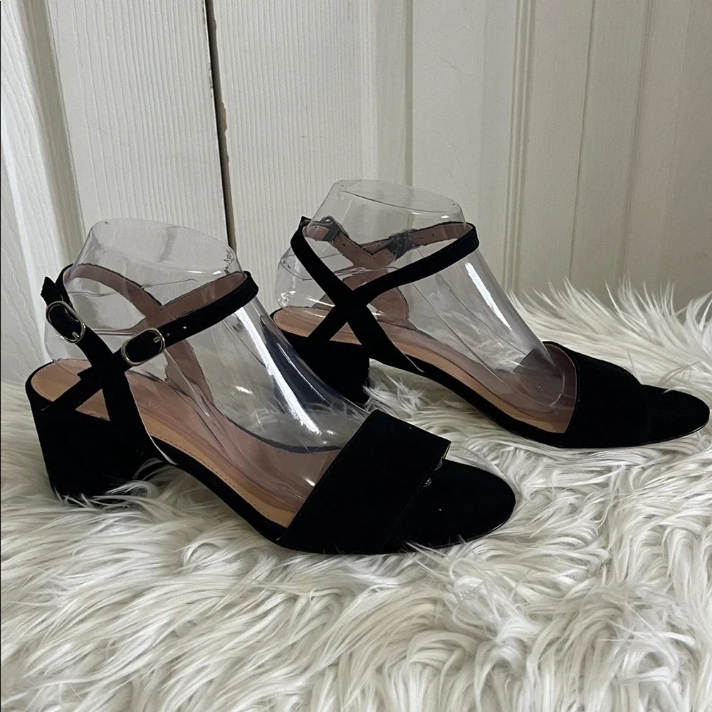 Black Suede Strappy Block Heel J. Crew Sandals Size 9